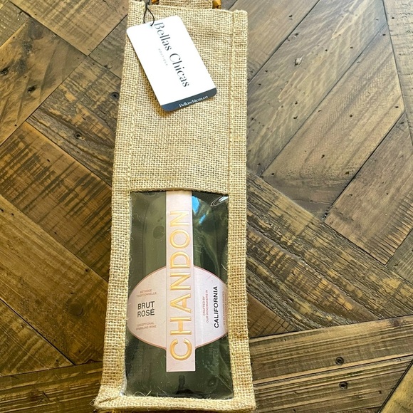 Other - Natural Jute Wine Bottle Bag with wooden handle